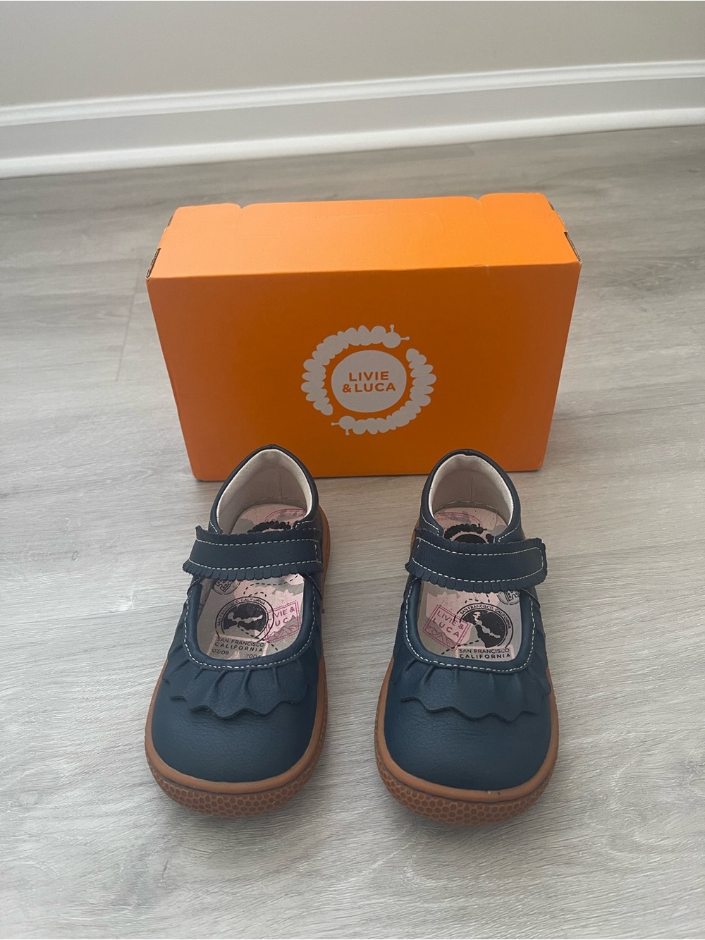 Livie & Luca Navy Blue Mary Janes with Tan Soles